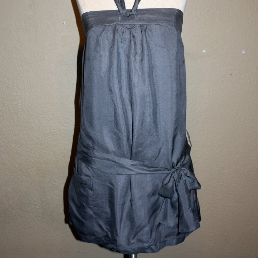 ANTHROPOLOGIE ODILLE GRAY SILK DRESS ADJUSTABLE STRAPS SHIRRED BACK - 6 MEDIUM